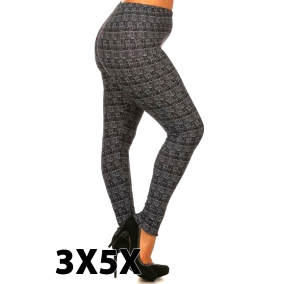 BLACK & Gray Cross Hatch Print Full Length Leggings Size 18-26 NWT - Picture 1 of 5